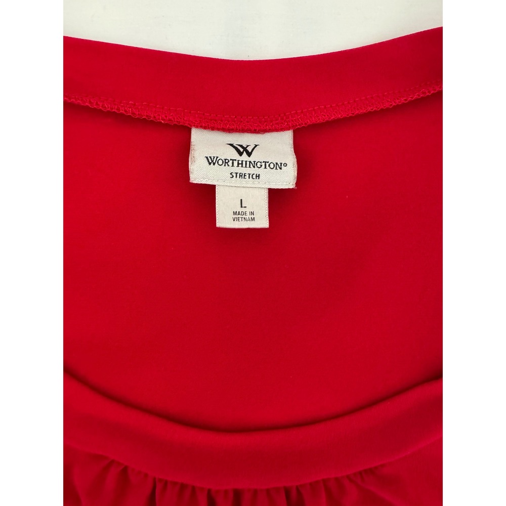Y2K Vintage Size L Worthington Stretch Red Short Sleeve Pleated Coquette Chic - Picture 6 of 6